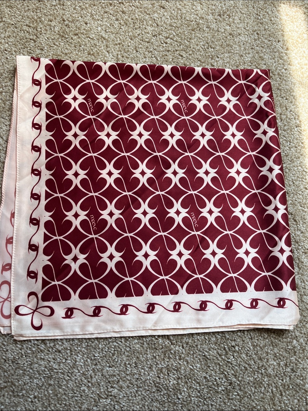 Maeve Silky Geometric Scarf in Burgundy and Cream